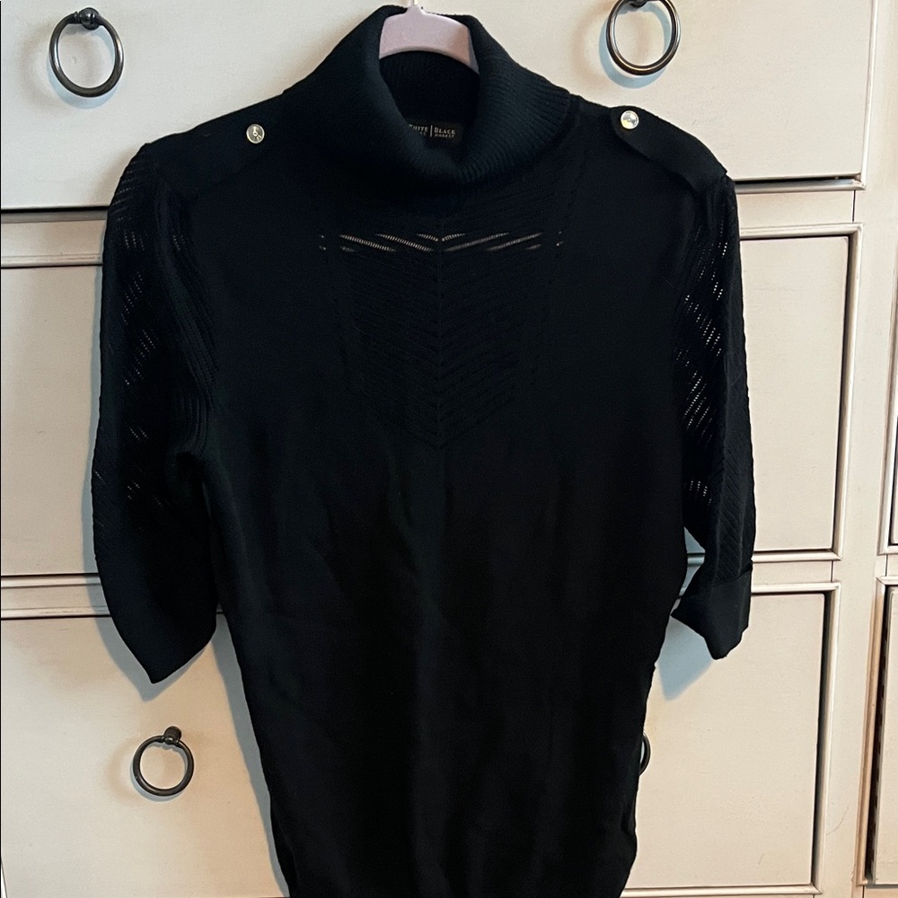 WHBM Mock Turtleneck Sweater 1/2 length sleeve with semi shear detail